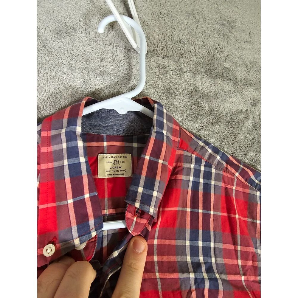 J.Crew Shirt Mens XS 13-13.5 Red 2 Ply Cotton Plaid Long Sleeve Button Down - Picture 3 of 7
